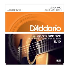 D'ADDARIO EJ10 80/20 Bronze Wound Extra Light Gauge Acoustic Guitar Strings
