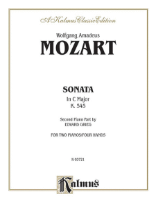KALMUS MOZART Sonata In C Major K.545 For 2 Pianos 4 Hands