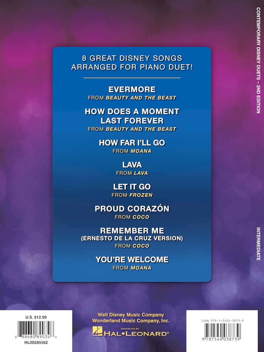 CONTEMPORARY DISNEY DUETS FOR INTERMEDIATE 1 PIANO 4 HANDS 2ND
