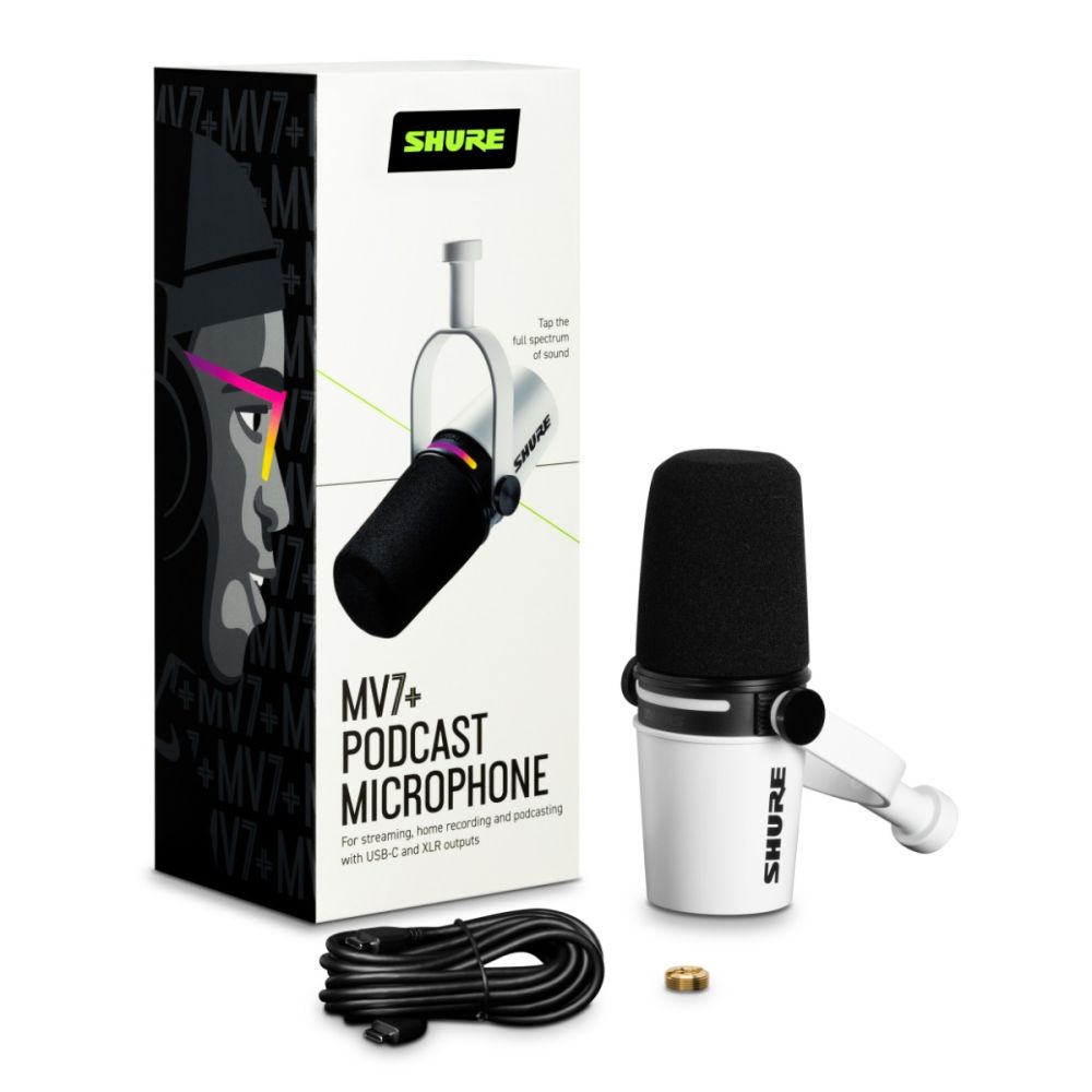 MV7+ W | XLR/USB-C HYBRID CARDIOID DYNAMIC MICROPHONE | WHITE