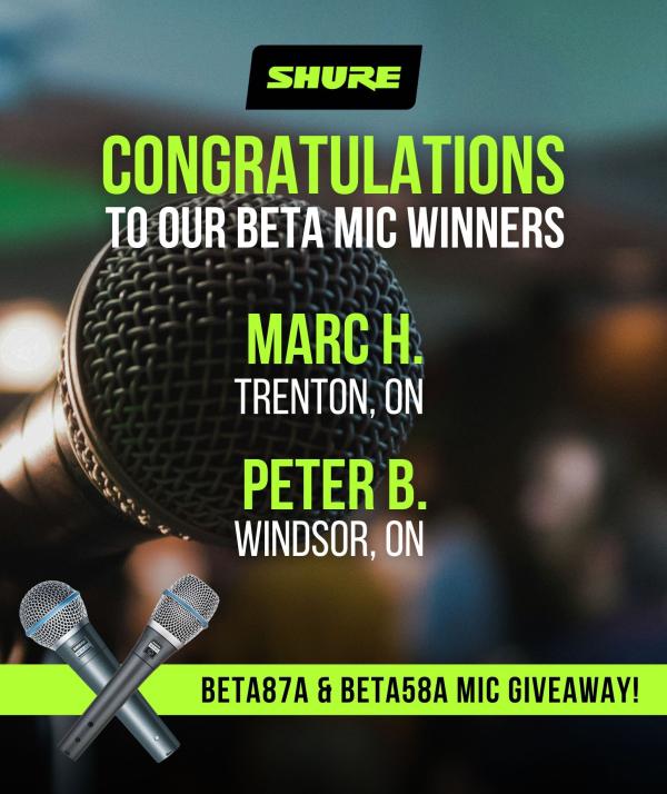 Shure Beta Microphones Giveaway Winners (May 2024)