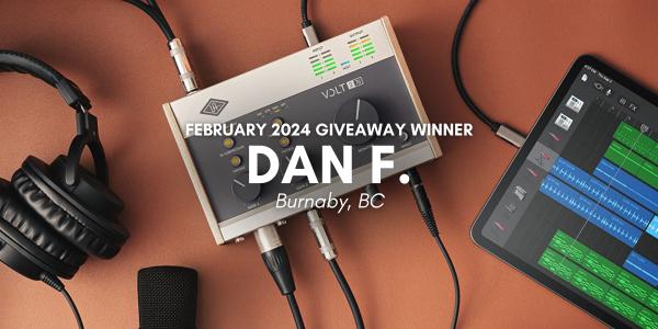 February 2024 Universal Audio Volt 276 Studio Pack Winner: Dan F.