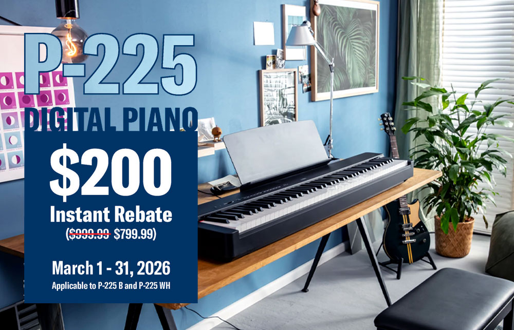 Yamaha P-225 Digital Pianos $200 Instant Rebate